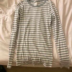 green and white striped tight long sleeve